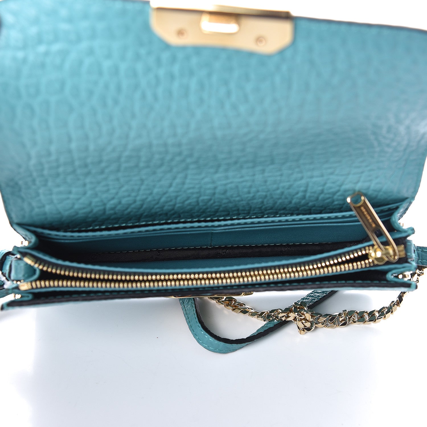 Burberry Signature Grain Small Madison Chain Clutch Aqua Green 5 of 9
