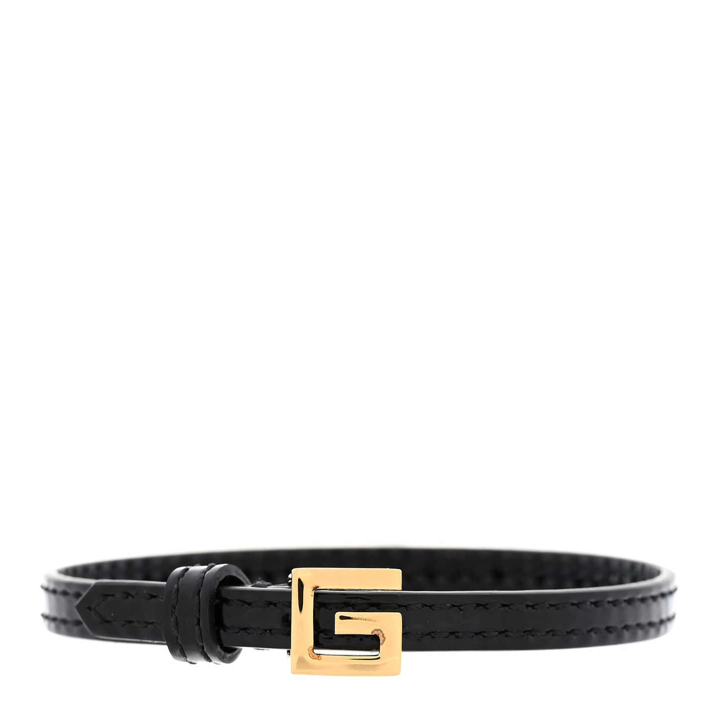 Patent Calfskin Metal Square G Bracelet M Black Gold