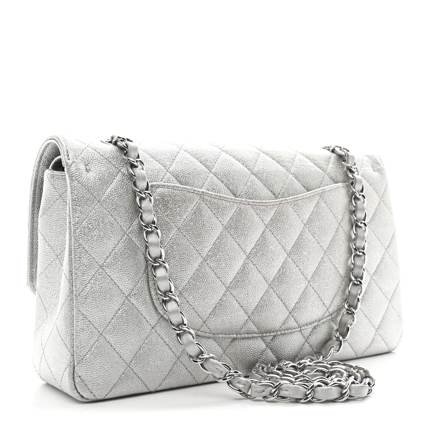 Chanel Glittered Metallic Caviar Quilted Medium Double Flap Silver 3 of 10