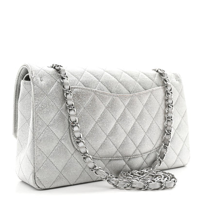Chanel Glittered Metallic Caviar Quilted Medium Double Flap Silver 3 of 10