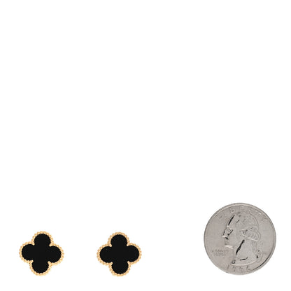 Van Cleef & Arpels 18K Yellow Gold Black Onyx Vintage Alhambra Earrings 2 of 4