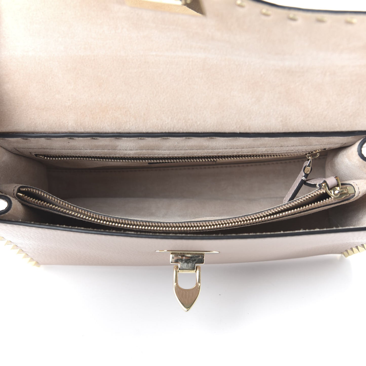 Pebbled Calfskin Small Rockstud Single Handle Flap Bag Poudre