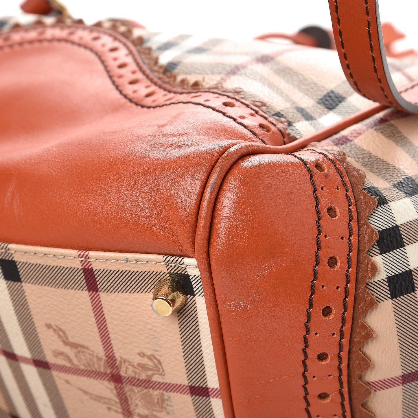 Haymarket Check Small Brogue Tassel Tote Bright Russet