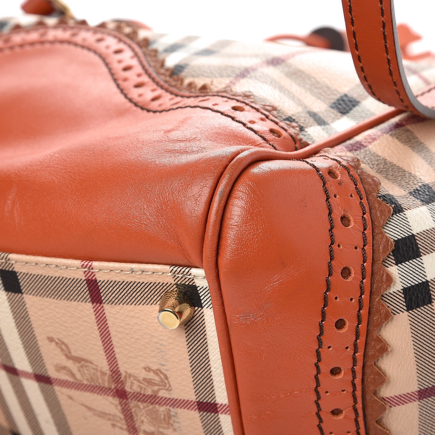 Burberry Haymarket Check Small Brogue Tassel Tote Bright Russet 10 of 12