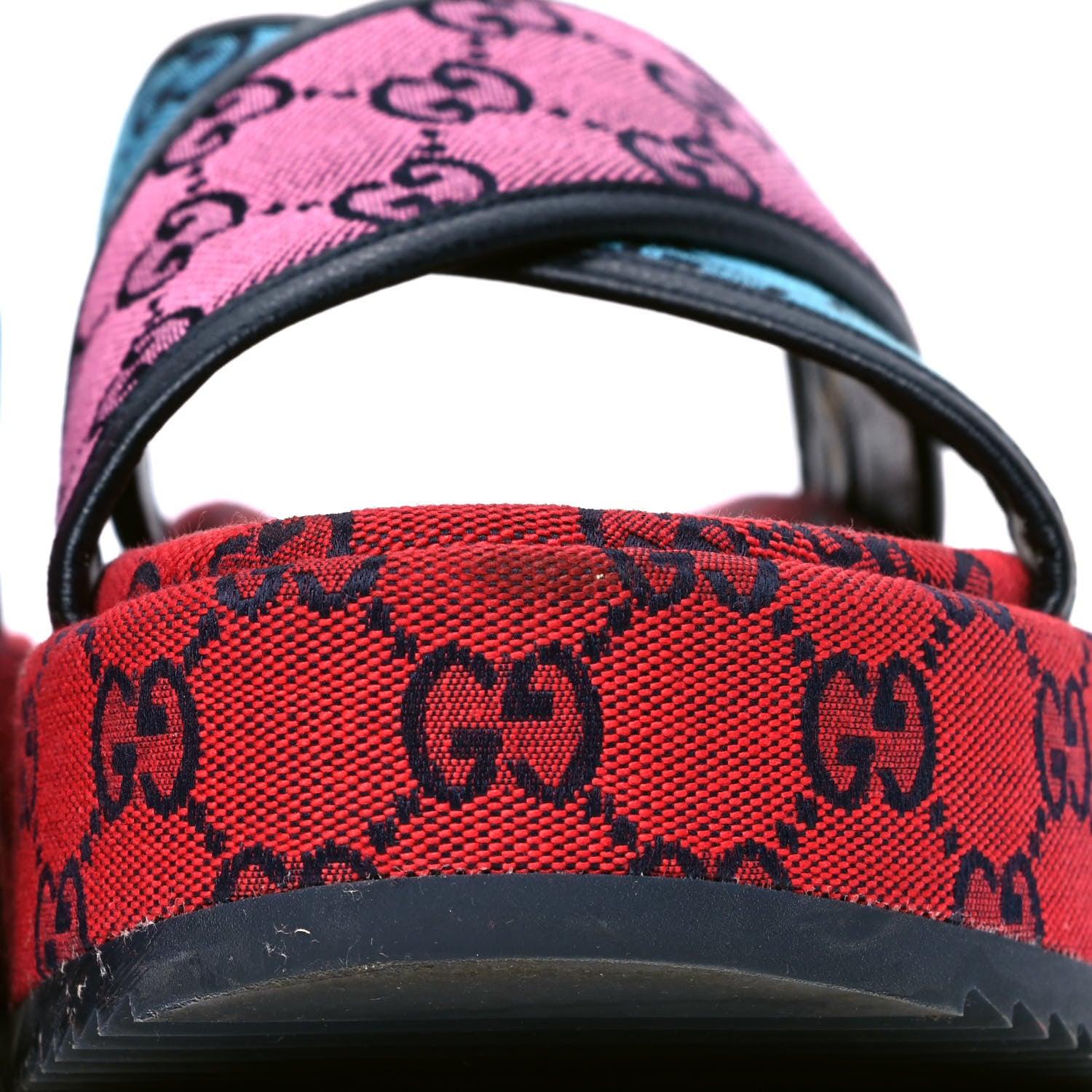 Gucci Monogram Multicolor Criss Cross Platform Slide Sandals 39 Light Blue Blue Pink Red 3 of 5