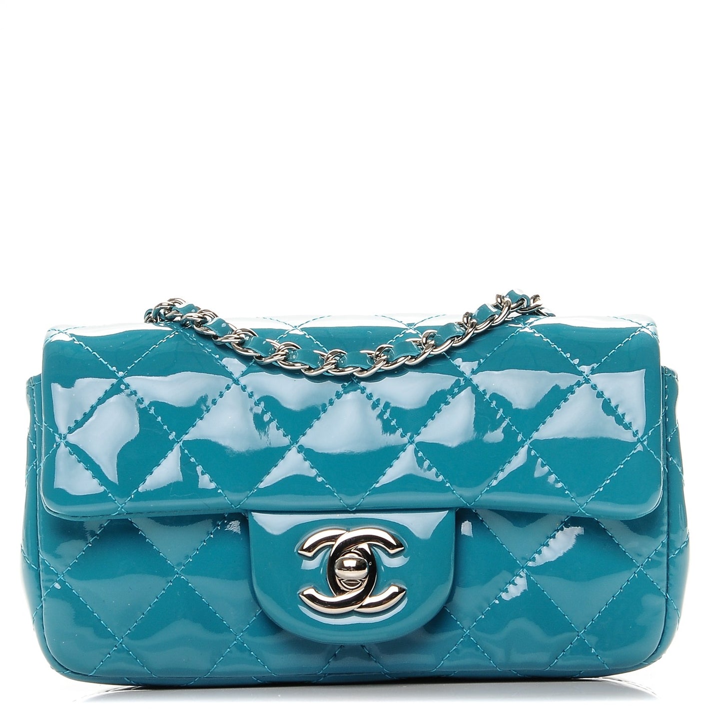 Patent Quilted Extra Mini Flap Blue