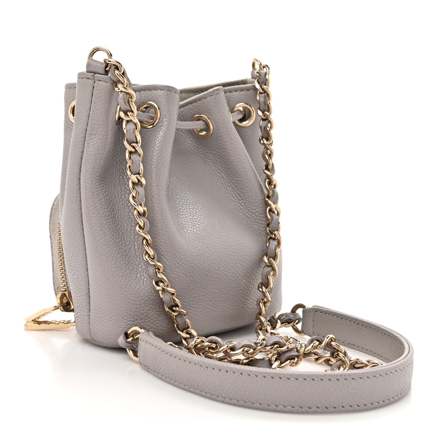 Caviar Quilted Mini CC Pocket Bucket Bag Grey