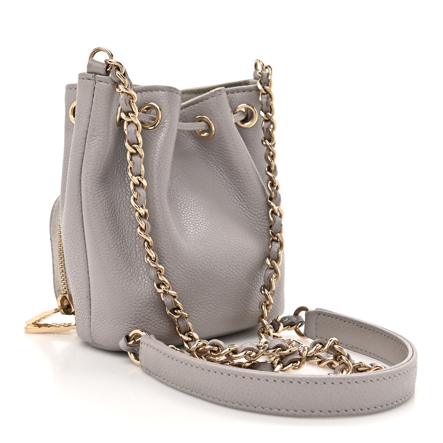 Chanel Caviar Quilted Mini CC Pocket Bucket Bag Grey 3 of 16