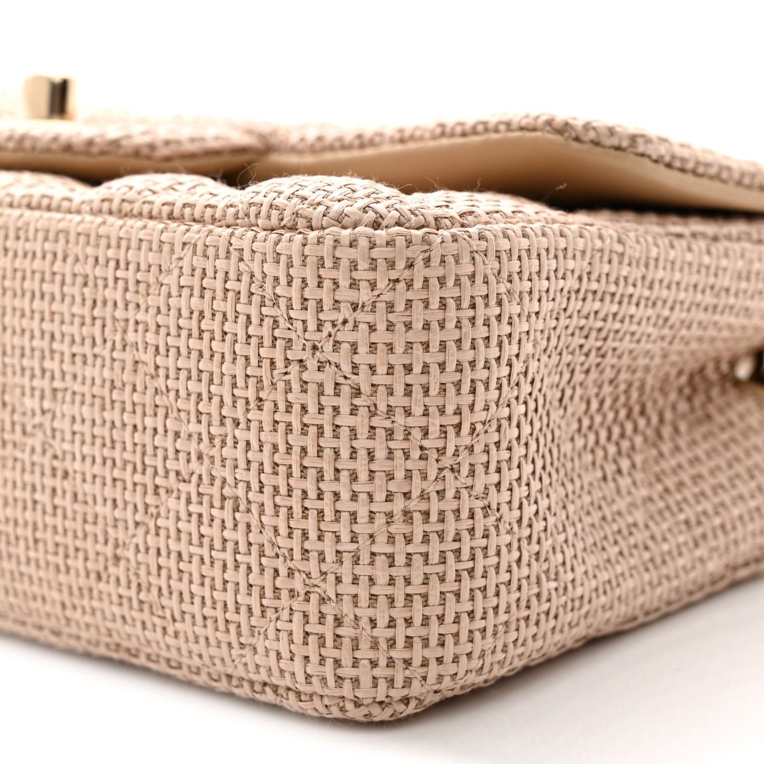 Chanel Braided Raffia Quilted Mini Rectangular Flap Dark Beige