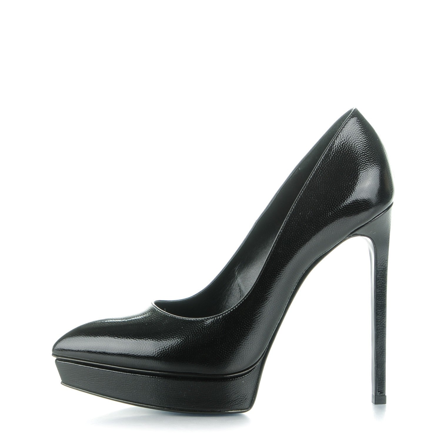 Saint Laurent Pebbled Patent Calfskin Janis 105 Pumps 39.5 Nero Black 1 of 7