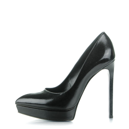 Saint Laurent Pebbled Patent Calfskin Janis 105 Pumps 39.5 Nero Black 1 of 7