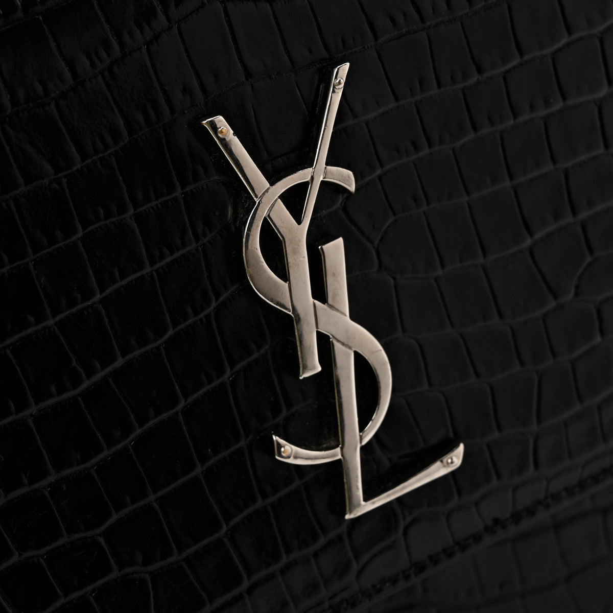 Saint Laurent Calfskin Crocodile Embossed Medium Monogram Sunset Black 11 of 13