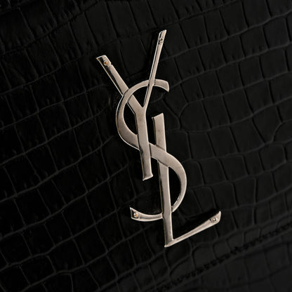 Saint Laurent Calfskin Crocodile Embossed Medium Monogram Sunset Black 11 of 13