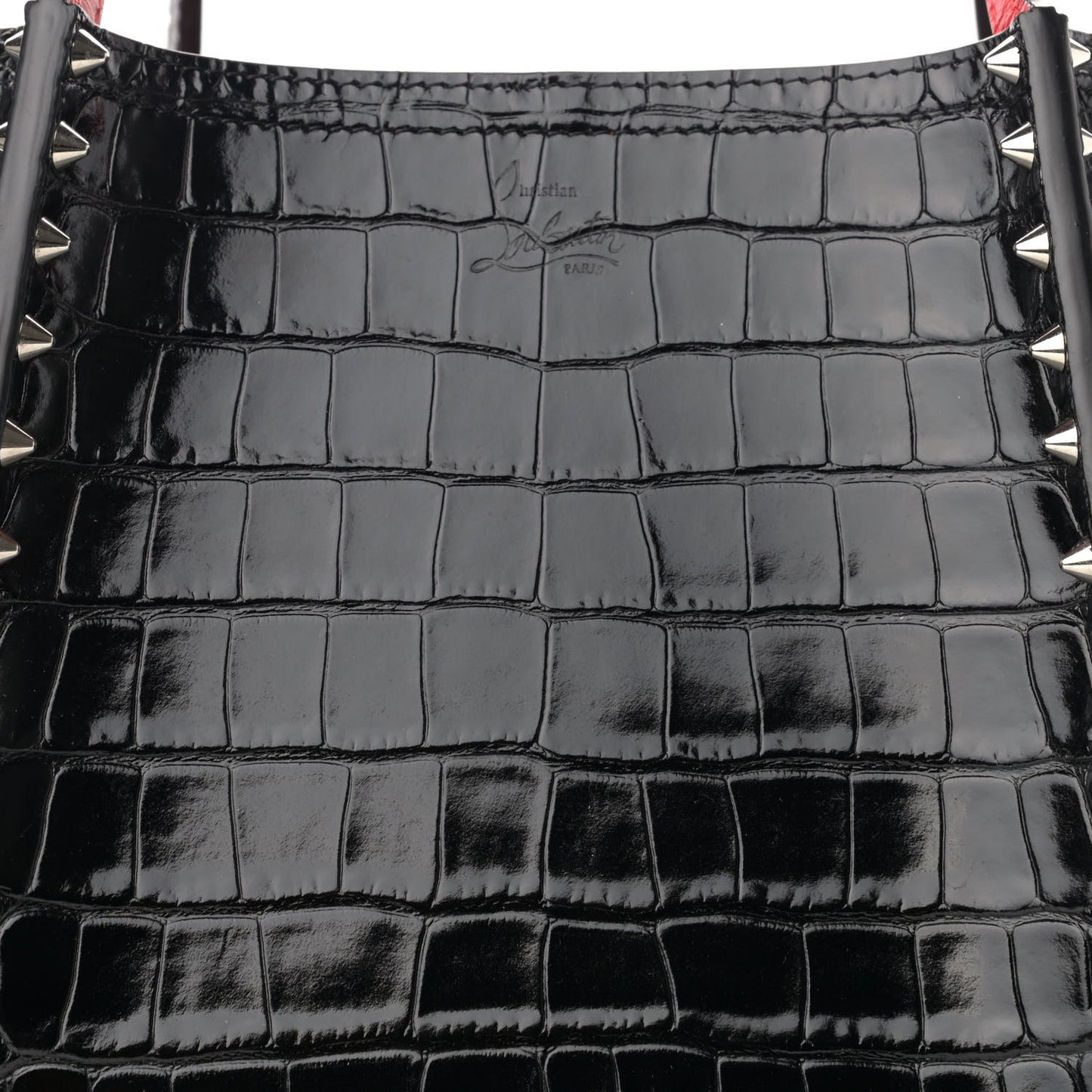 Crocodile Embossed Calfskin Spiked Small Cabarock Shopper Tote Black