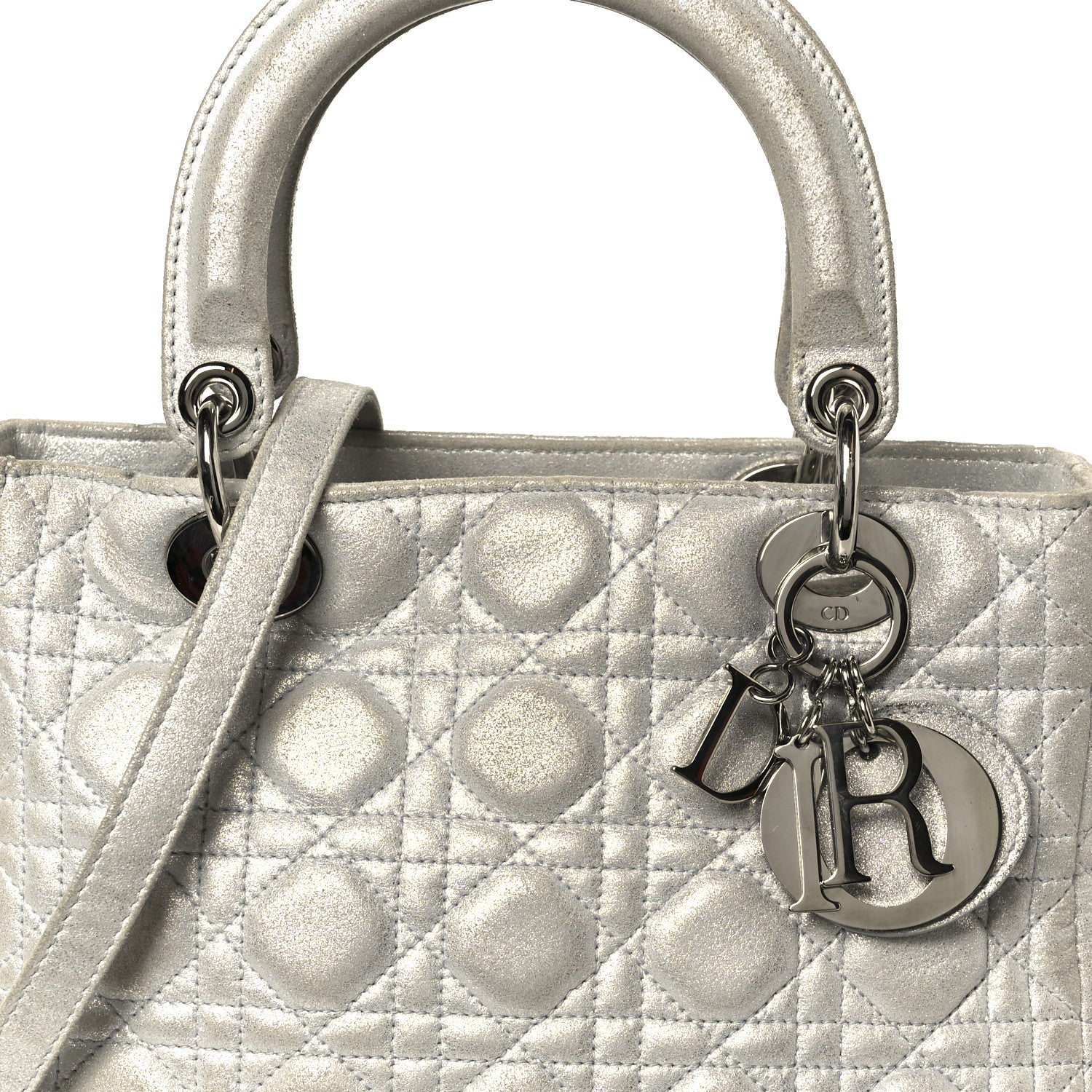 Christian Dior Metallic Nubuck Cannage Medium Lady Dior Silver 8 of 10