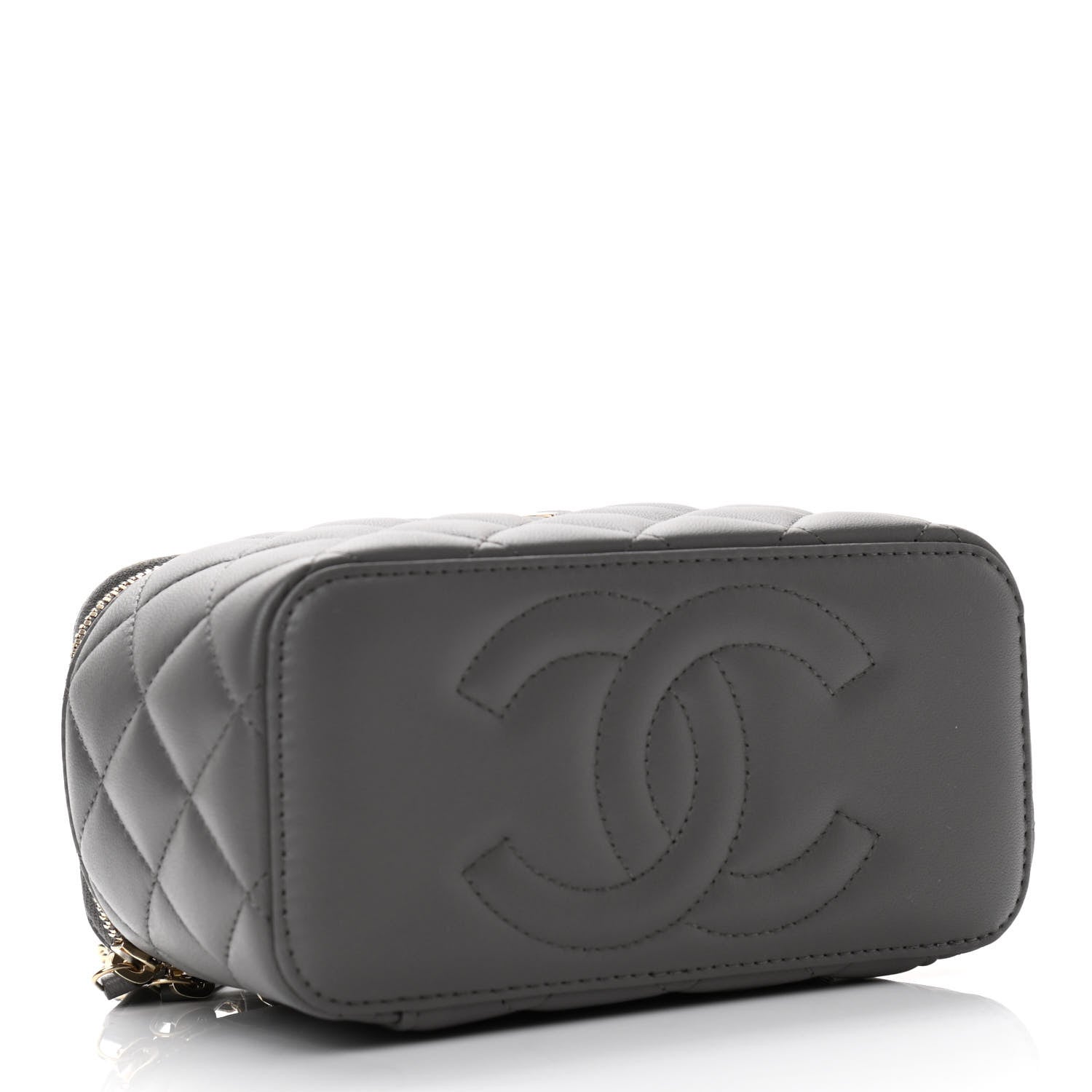 Chanel Lambskin Quilted Small Top Handle Vanity Case With Chain Dark Grey 4 of 12