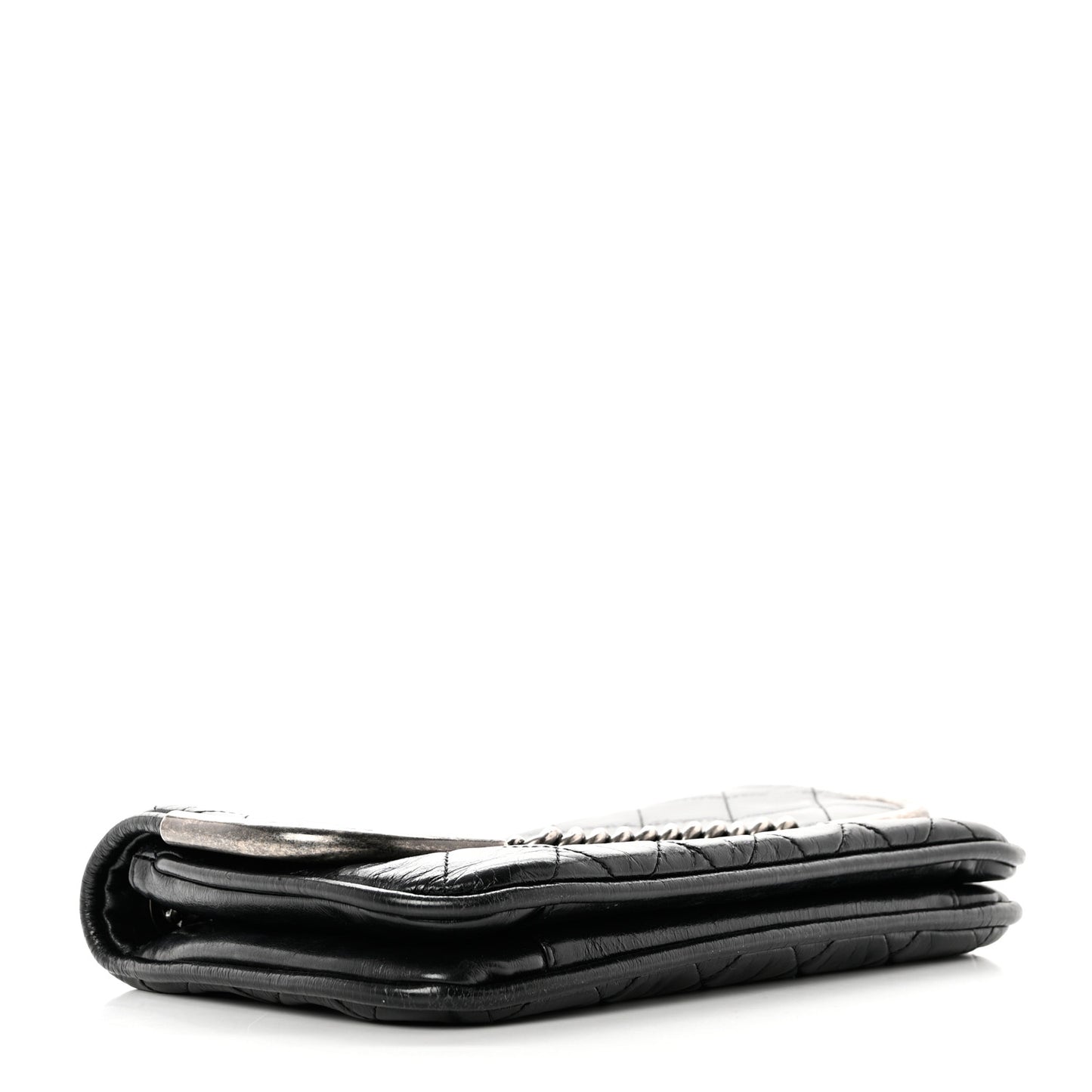 Glazed Calfskin Quilted Metal Chain Flap Black