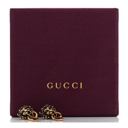 Gucci Metal Lion Head Heart Drop Earrings Aged Gold 5 of 5