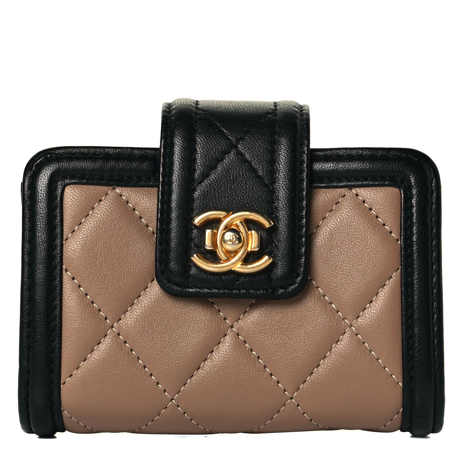 Chanel Lambskin Quilted Gusseted Card Holder Beige Black 1 of 6