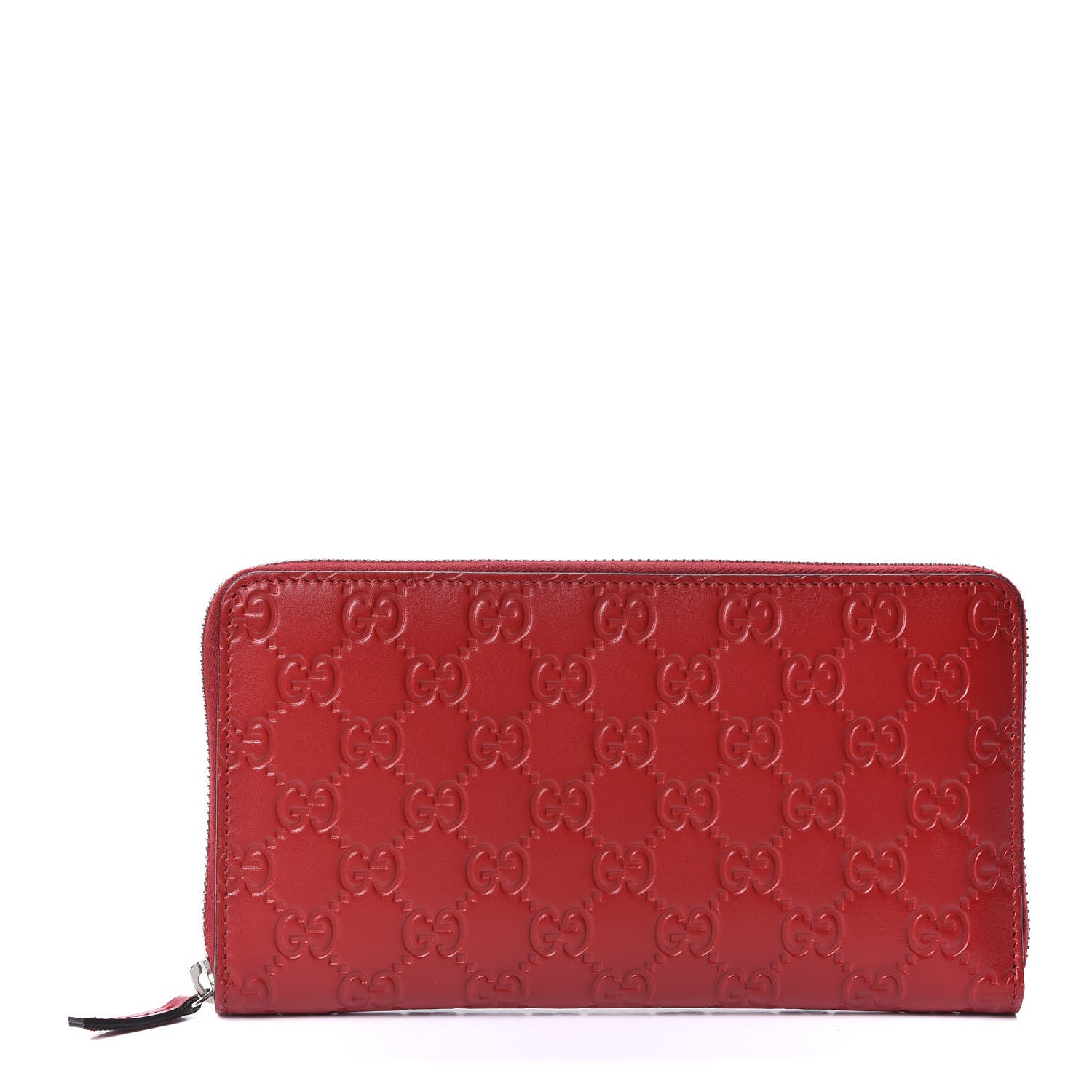 Gucci Guccissima Signature Zip Around Organizer Wallet Hibiscus Red 2 of 10