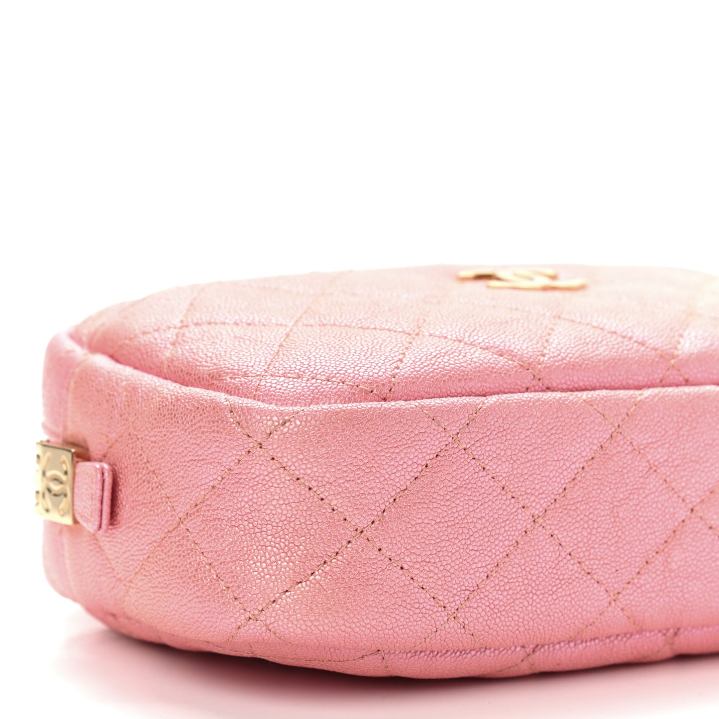Iridescent Caviar Quilted Small Timeless Camera Case Pink