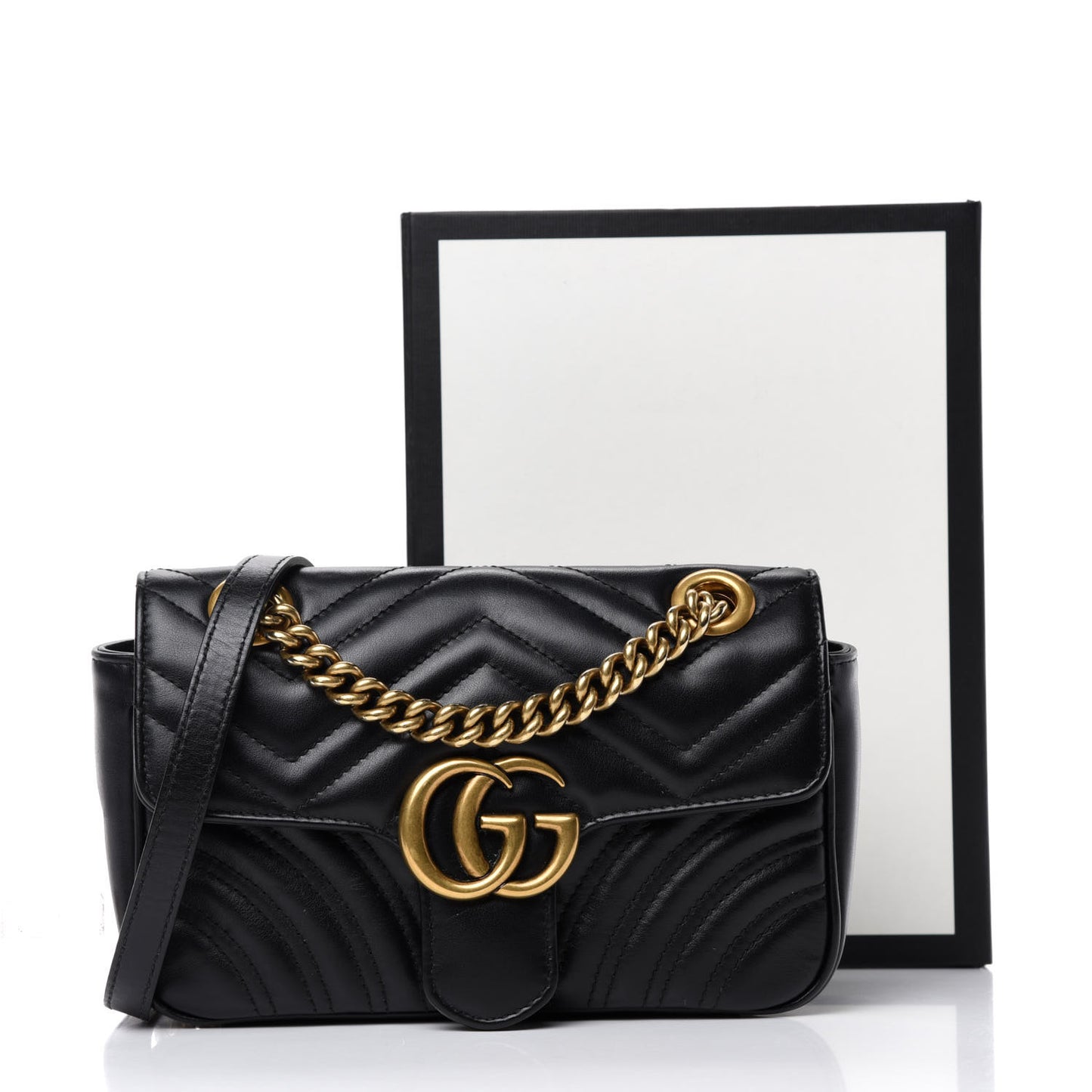 Calfskin Matelasse Mini GG Marmont Shoulder Bag Black