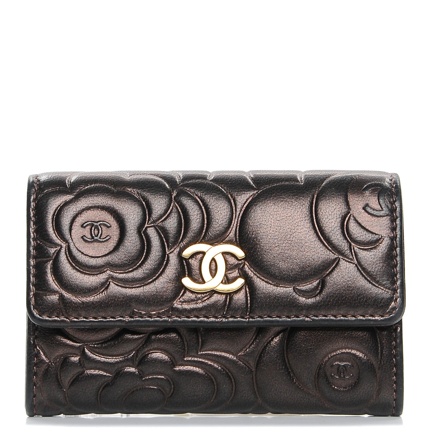 Chanel Metallic Lambskin Camellia Embossed Card Holder Brown 1 of 9