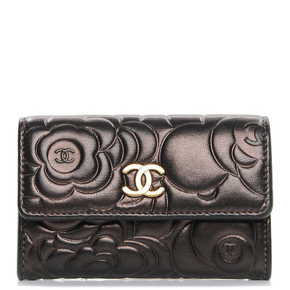 Chanel Metallic Lambskin Camellia Embossed Card Holder Brown 1 of 9