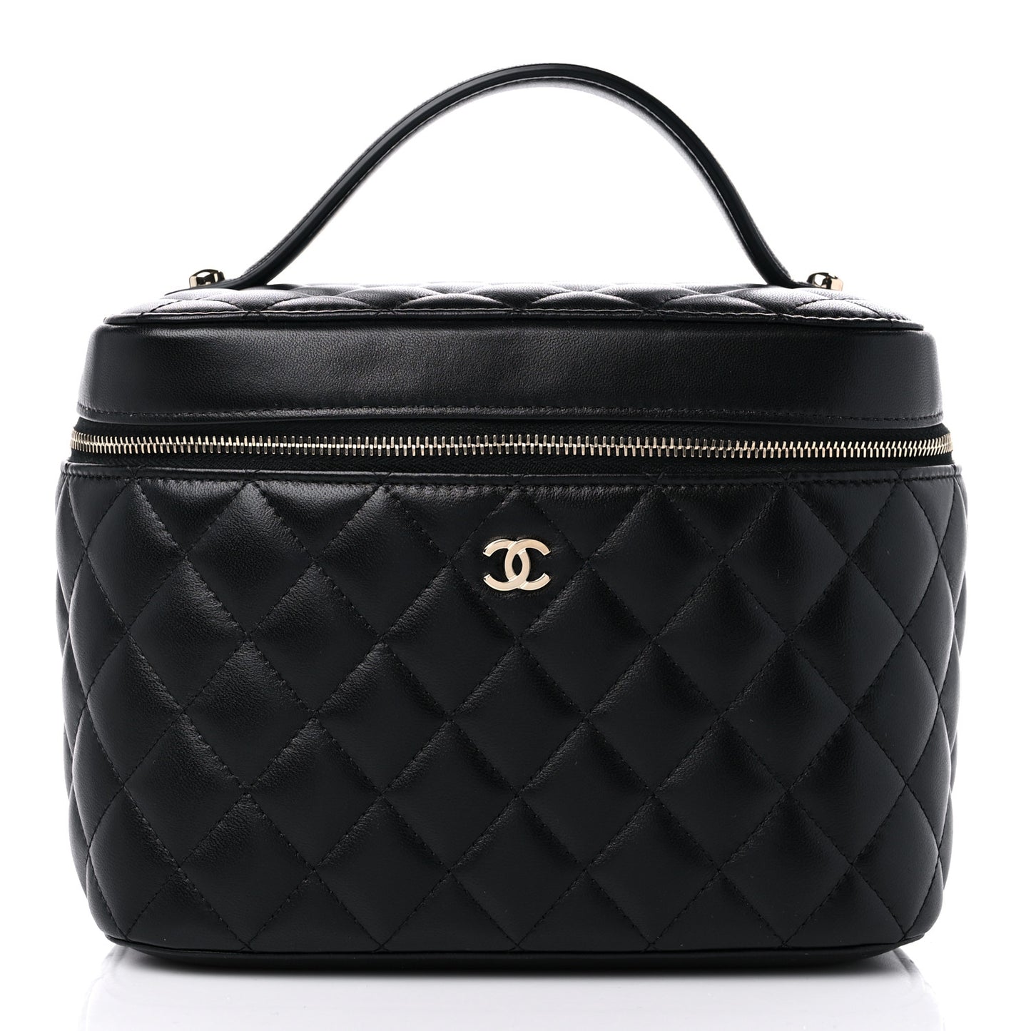 Lambskin Quilted Large Vanity Pouch Black