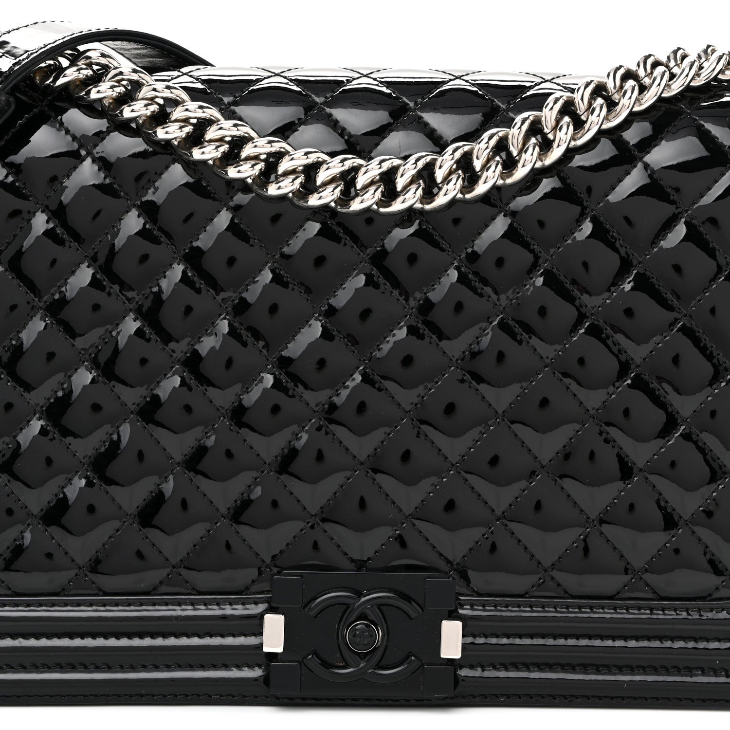 Chanel Patent Calfskin Quilted New Medium Plexiglass Boy Flap Black 8 of 11