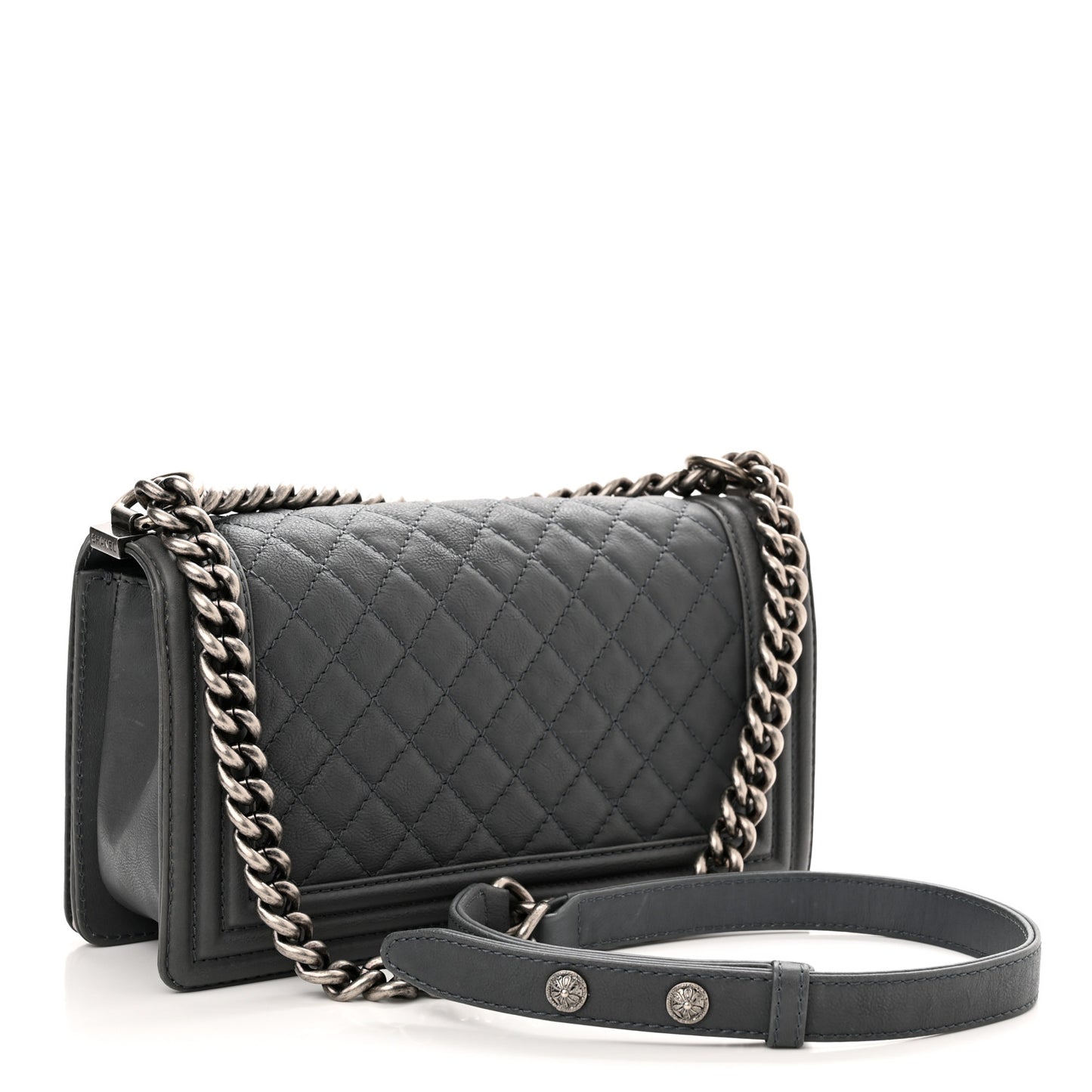 Calfskin Quilted Metal Embellished Paris Dallas Medium Boy Flap Grey