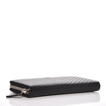 Chanel Caviar Chevron Quilted Large Gusset Zip Around Wallet Black 4 of 9