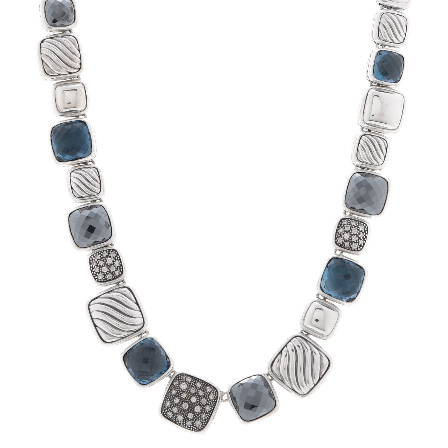 David Yurman Sterling Silver Diamond Blue Topaz Hematite Chiclet Necklace 1 of 5