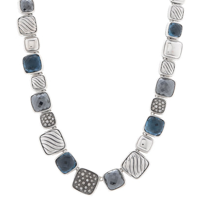 David Yurman Sterling Silver Diamond Blue Topaz Hematite Chiclet Necklace 1 of 5