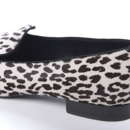 Saint Laurent Calfskin Calf Hair Corda Snow Leopard Slipper 37 Black White 12 of 12