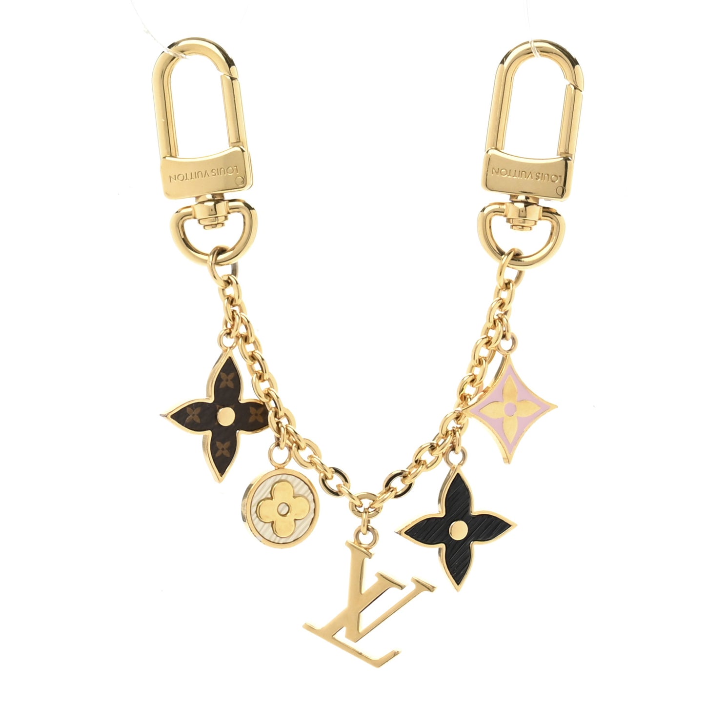 Brass Enamel Fleur De Monogram Bag Charm Chain Gold