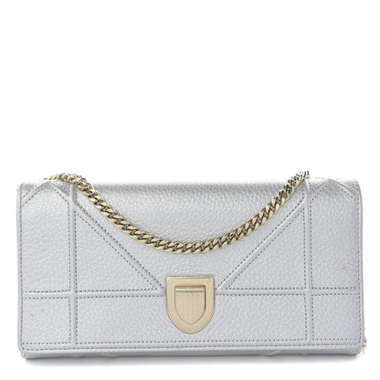 Christian Dior Metallic Grained Calfskin Diorama Croisiere Chain Wallet Silver 1 of 9