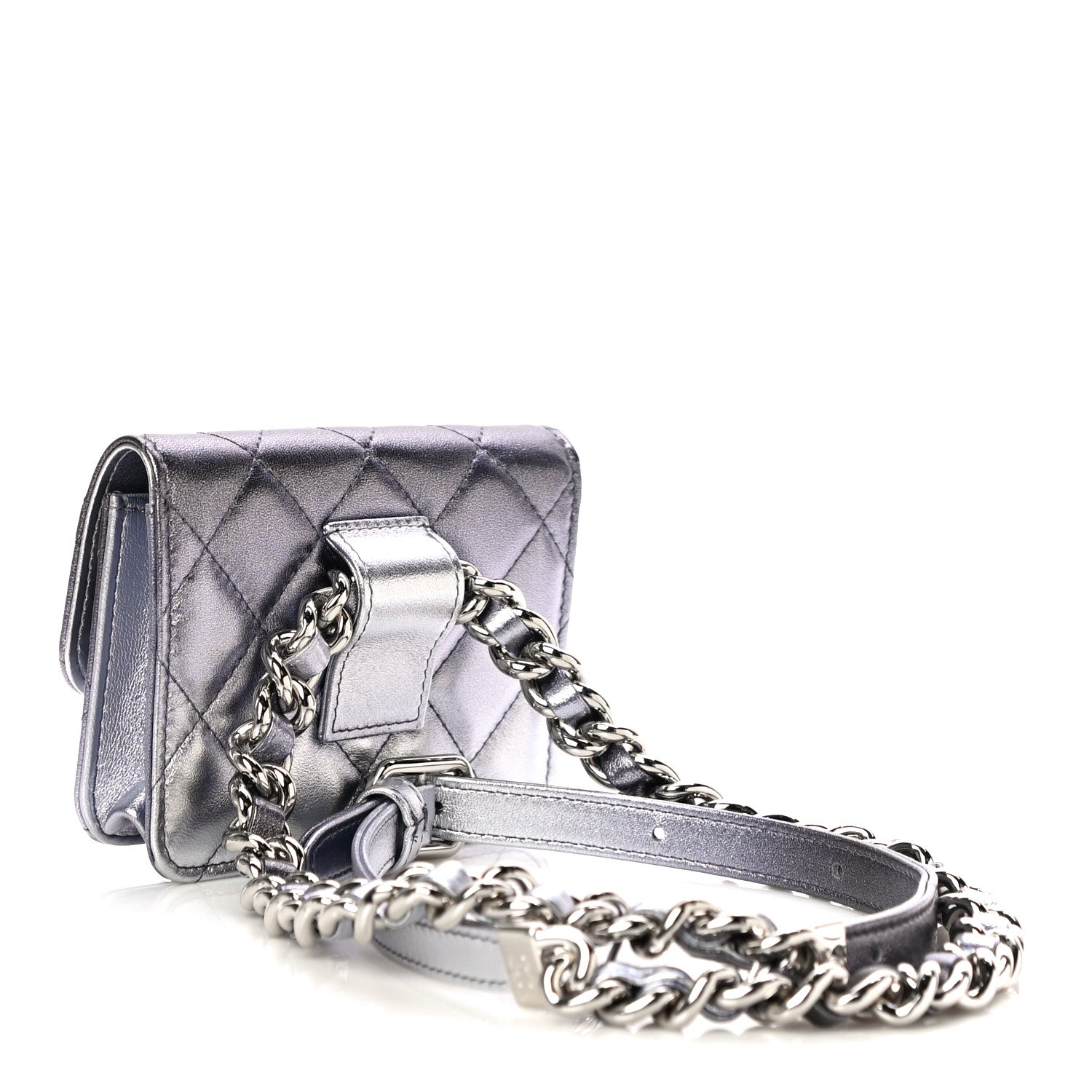 Chanel Gradient Metallic Lambskin Quilted Flap Chain Belt Bag Silver Purple 3 of 11
