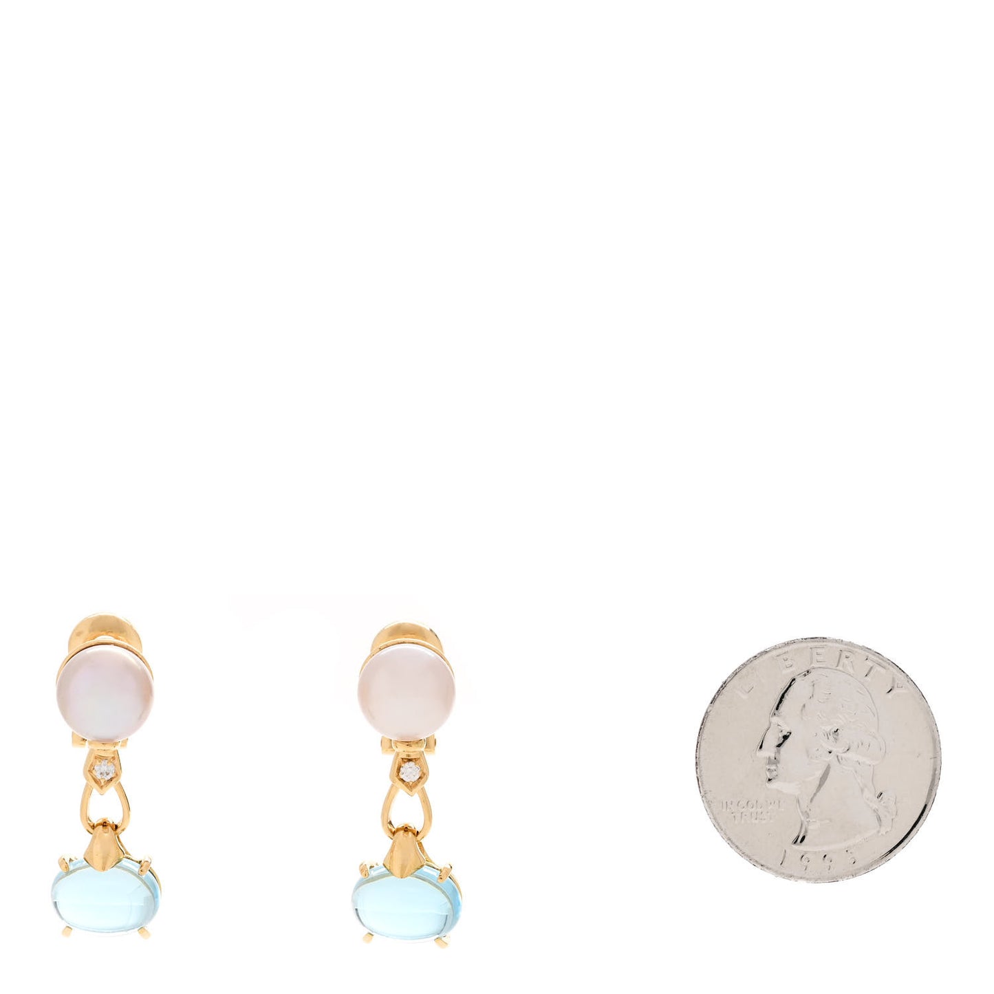 18K Yellow Gold Diamond Blue Topaz Pearl Allegra Drop Earrings