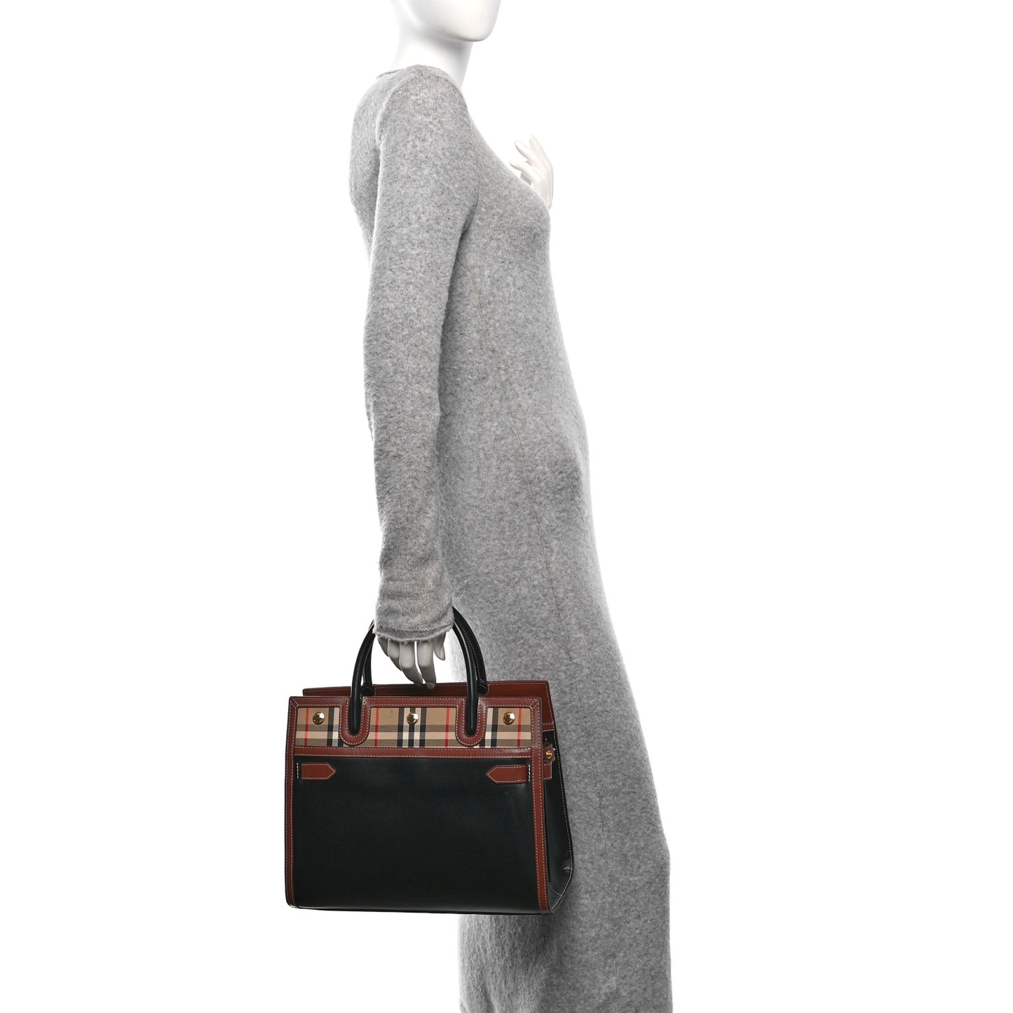 Calfskin Vintage Check Small Two Handle Title Bag Black