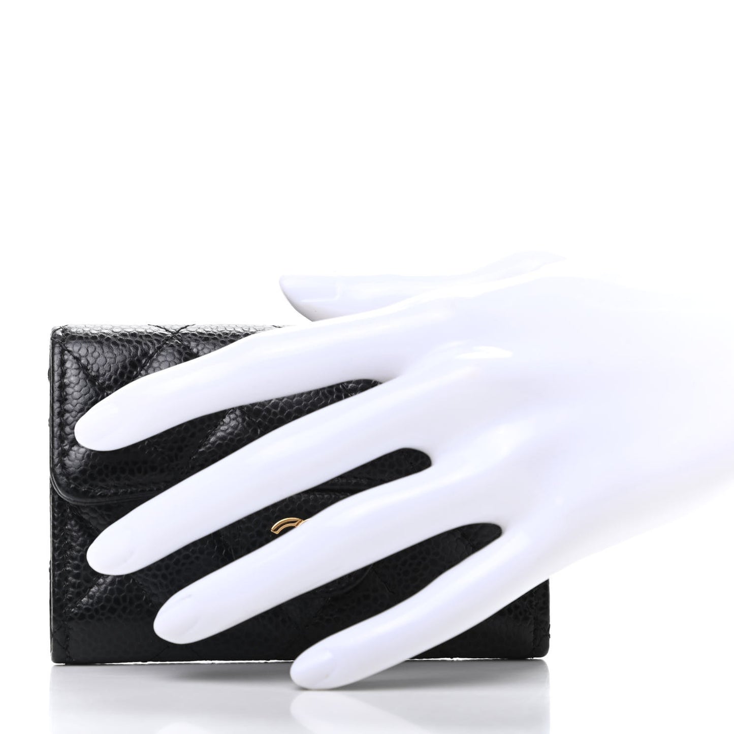 Caviar Quilted Flap Card Holder Wallet Black