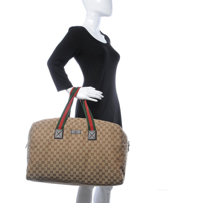 Gucci GG Monogram Web Large Collapsible Carry On Duffle Beige Brown 2 of 18