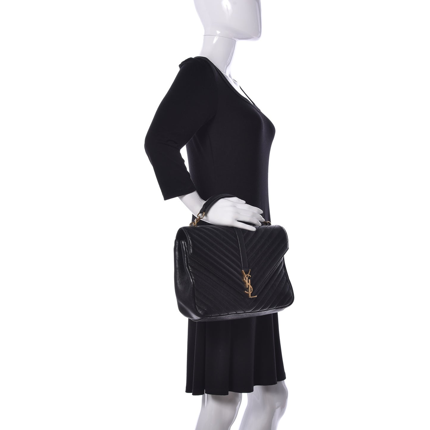 Sheepskin Matelasse Chevron Monogram Large College Satchel Black