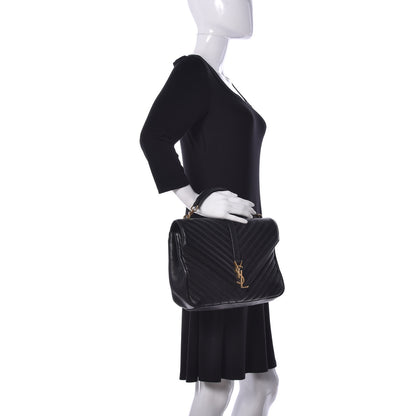 Saint Laurent Sheepskin Matelasse Chevron Monogram Large College Satchel Black 3 of 10