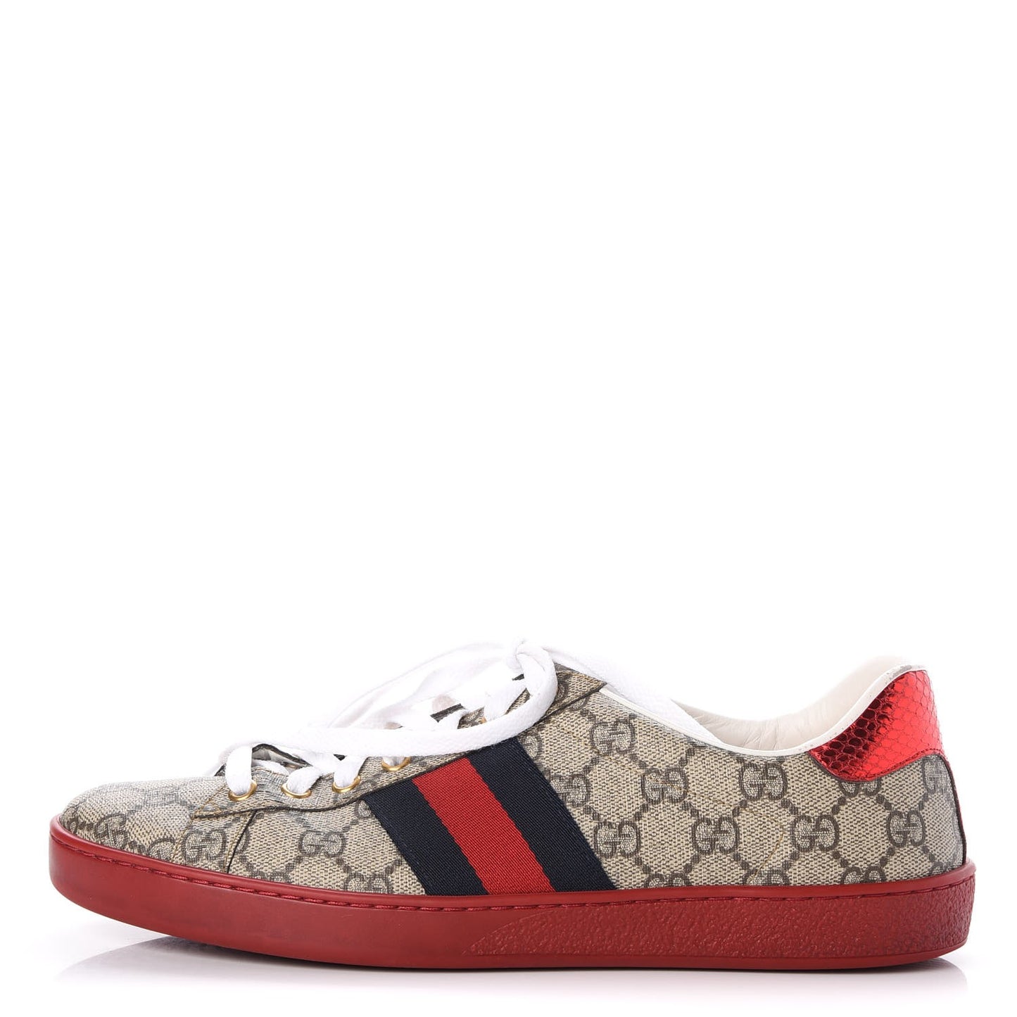 GG Supreme Monogram Ayers Web Mens New Ace Sneakers 8 Beige Red