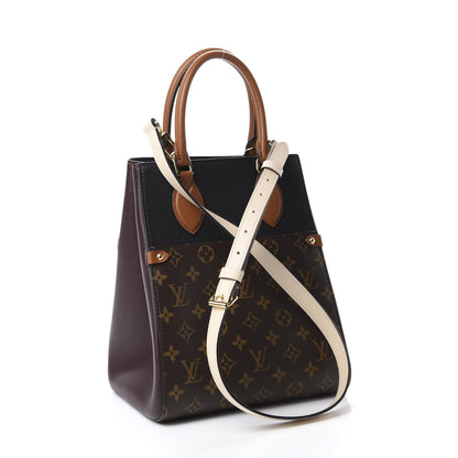 Louis Vuitton Calfskin Monogram Fold Tote MM Black Wine Cream 3 of 10