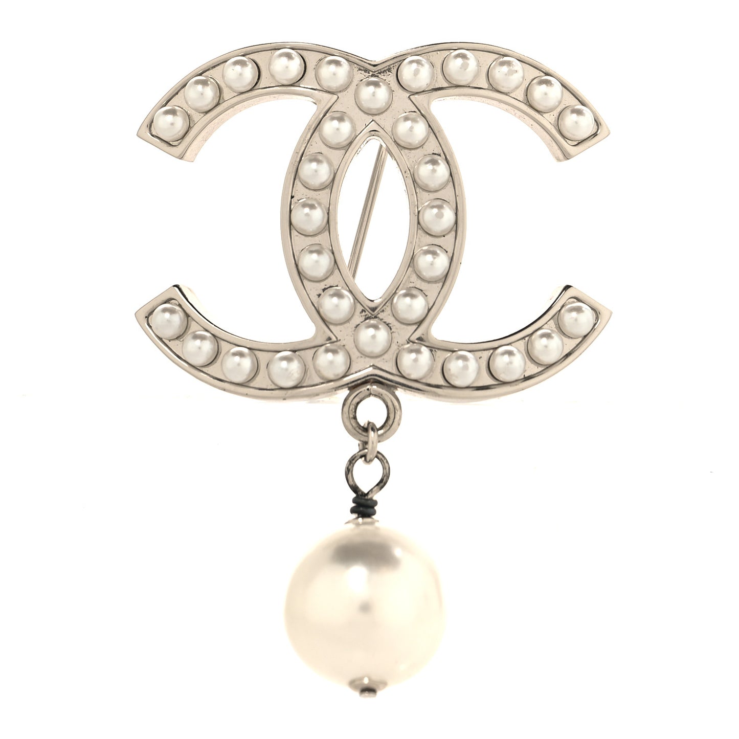 Pearl CC Drop Brooch Silver
