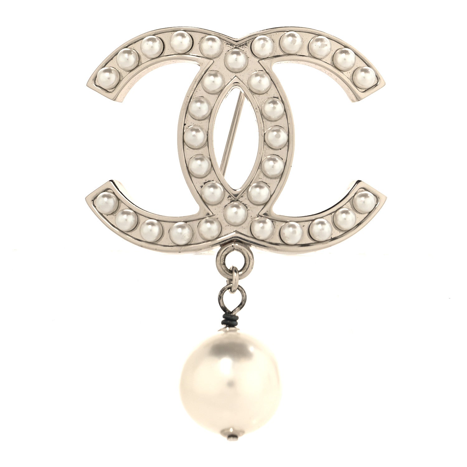 Chanel Pearl CC Drop Brooch Silver 1 of 3