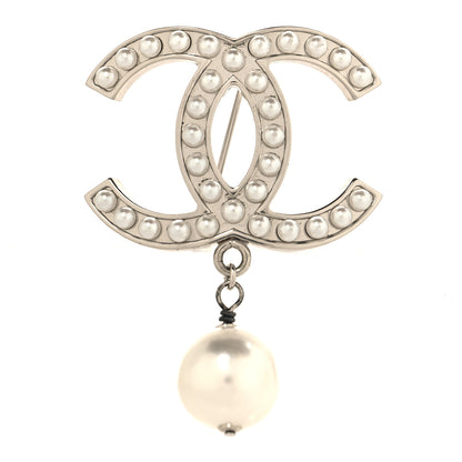 Chanel Pearl CC Drop Brooch Silver 1 of 3