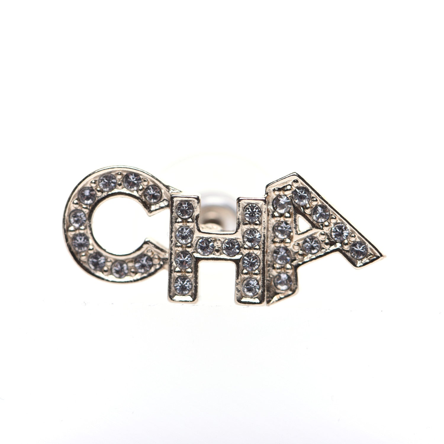 Chanel Crystal Pearl Signature Stud Earrings Gold 7 of 9